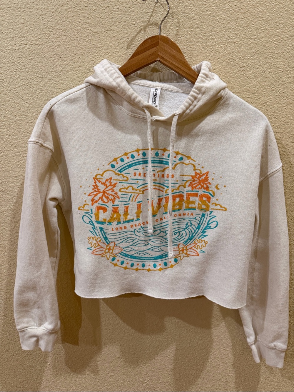 Cropped Cream Hoodie with Cali Vibes Graphic